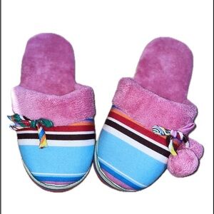 Y2K Victoria's Secret Pink & Blue Striped Slip-On Slippers